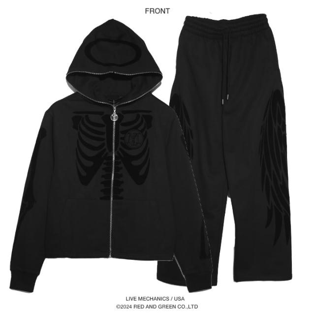【20%OFF】LIVE MECHANICS 上下セット フレアパンツ 長袖 ブランド メンズ 春秋冬用 全3色 大きいサイズ ライブメカニクス セットアップ パーカー ショート丈 スウェットパンツ レントゲン 翼 羽 ビッグシルエット b系 ヒップホップ ストリート系 LMSH2S7-LMPHP7_9