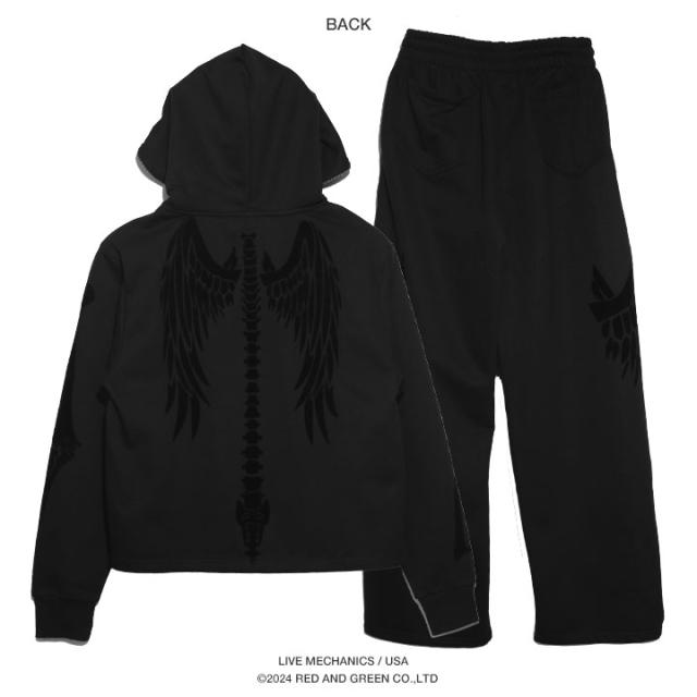 【20%OFF】LIVE MECHANICS 上下セット フレアパンツ 長袖 ブランド メンズ 春秋冬用 全3色 大きいサイズ ライブメカニクス セットアップ パーカー ショート丈 スウェットパンツ レントゲン 翼 羽 ビッグシルエット b系 ヒップホップ ストリート系 LMSH2S7-LMPHP7_10