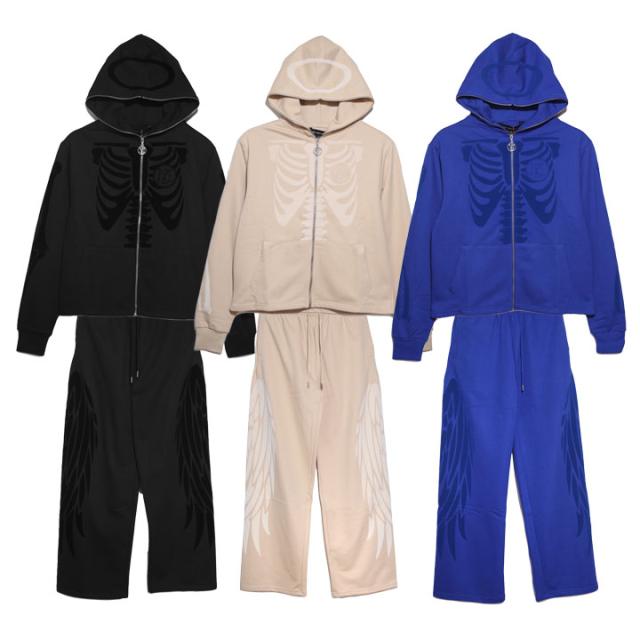 【20%OFF】LIVE MECHANICS 上下セット フレアパンツ 長袖 ブランド メンズ 春秋冬用 全3色 大きいサイズ ライブメカニクス セットアップ パーカー ショート丈 スウェットパンツ レントゲン 翼 羽 ビッグシルエット b系 ヒップホップ ストリート系 LMSH2S7-LMPHP7_19