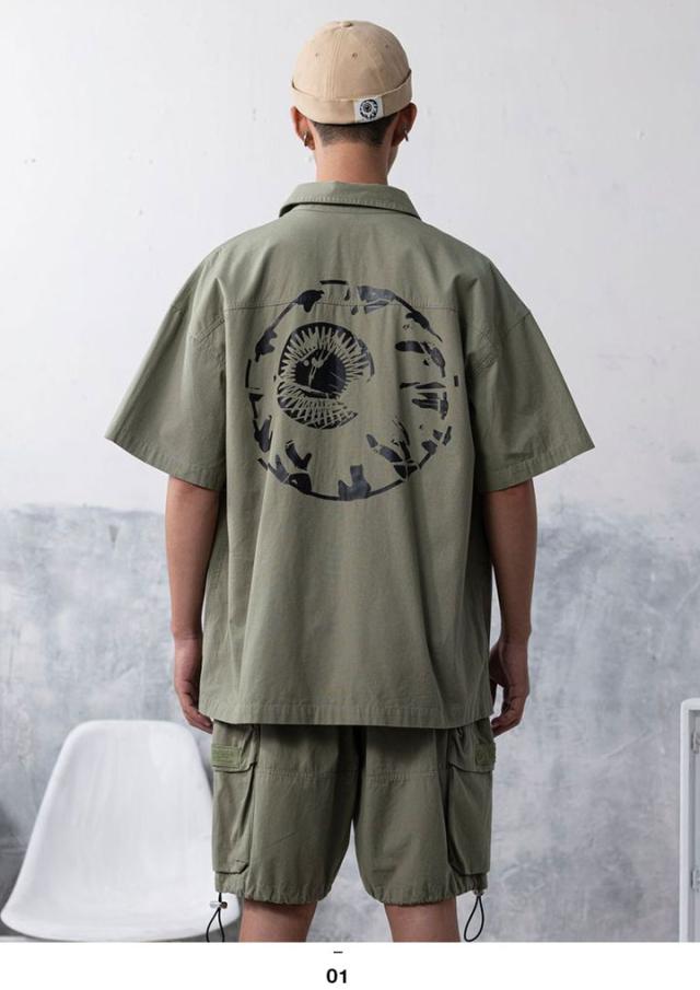 MISHKA 半袖シャツ メンズ レディース 春夏用 オリーブ/黒 大きい 