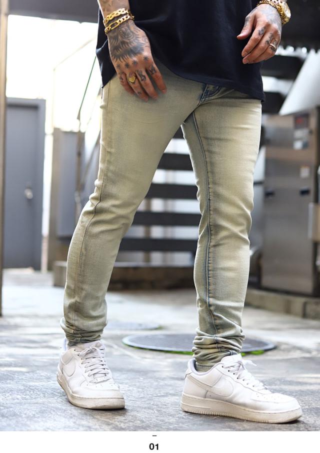 mnml デニム ジーンズ メンズ 春夏秋冬用 インディゴライトブルー 大きいサイズ ミニマル ジーパン Gパン パンツ スキニー スリム 細身 ストレッチ おしゃれ かっこいい シンプル b系 ヒップホップ ファッション ストリート系 ハイ ブランド D592-BLUの通販は