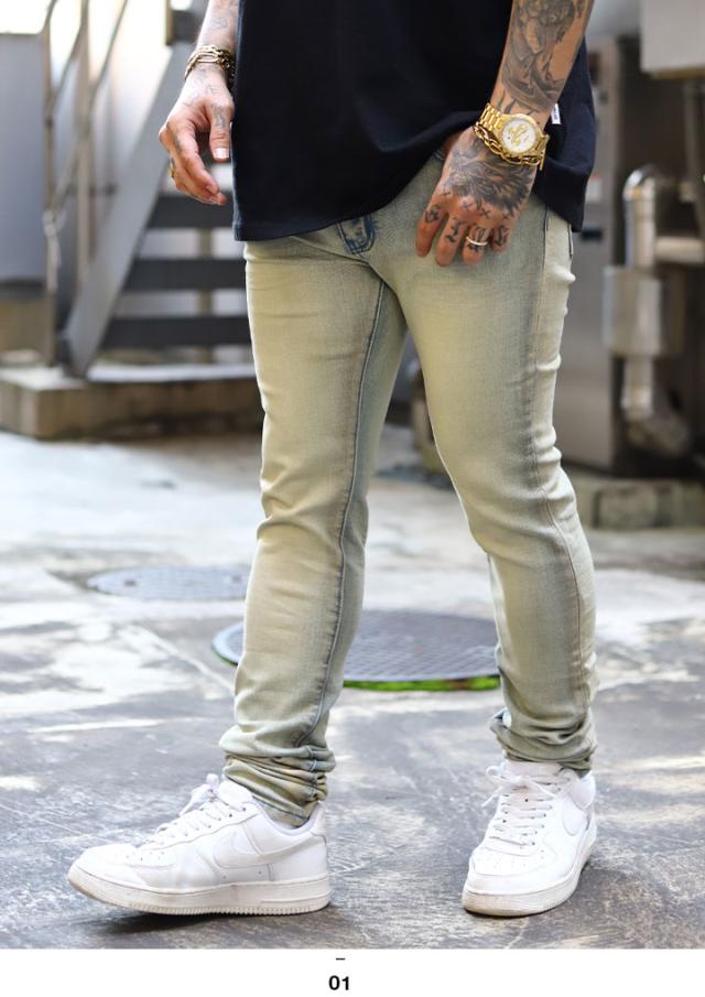 mnml デニム ジーンズ メンズ 春夏秋冬用 インディゴライトブルー 大きいサイズ ミニマル ジーパン Gパン パンツ スキニー スリム 細身 ストレッチ おしゃれ かっこいい シンプル b系 ヒップホップ ファッション ストリート系 ハイ ブランド D592-BLUの通販は