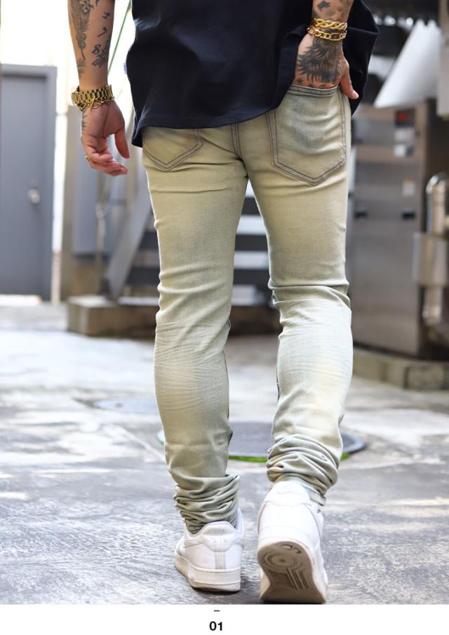 mnml デニム ジーンズ メンズ 春夏秋冬用 インディゴライトブルー 大きいサイズ ミニマル ジーパン Gパン パンツ スキニー スリム 細身 ストレッチ おしゃれ かっこいい シンプル b系 ヒップホップ ファッション ストリート系 ハイ ブランド D592-BLUの通販は