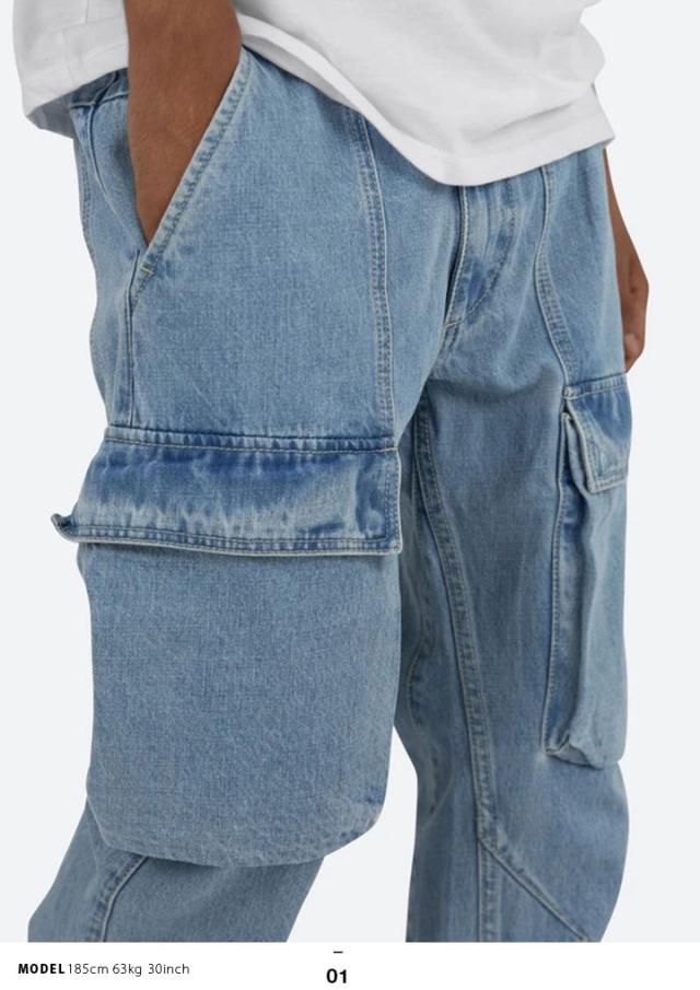 mnml カーゴパンツ デニム メンズ 春夏秋冬用 インディゴライト