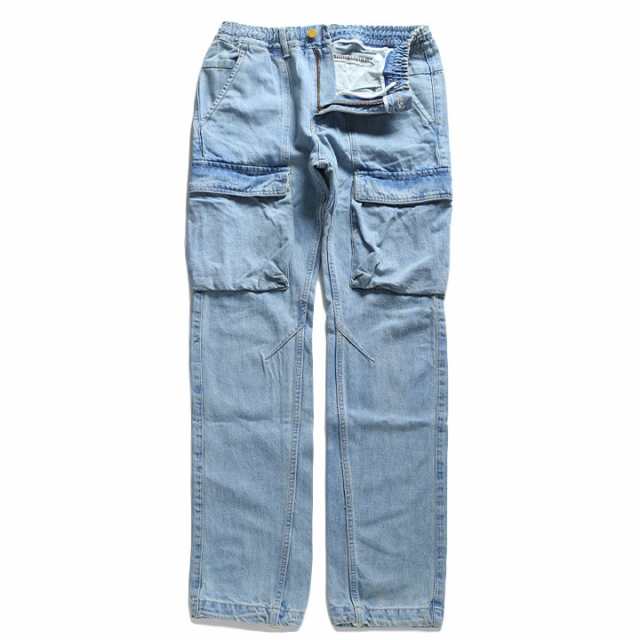 mnml 裾コード　デニム　ジーンズ　インディゴ　カーゴ　ストレッチ　インポート mnml カーゴパンツ デニム メンズ 春夏秋冬用 インディゴライト