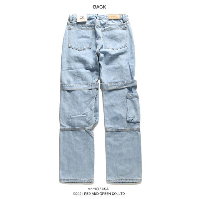 mnml カーゴパンツ デニム メンズ 春夏秋冬用 インディゴライトブルー 