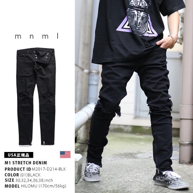 mnml ブラックデニム サイズ30 ダメージ加工 スキニーデニム サイズ30 ダメージ加工 mnml 黒 mnml デニム ジーンズ