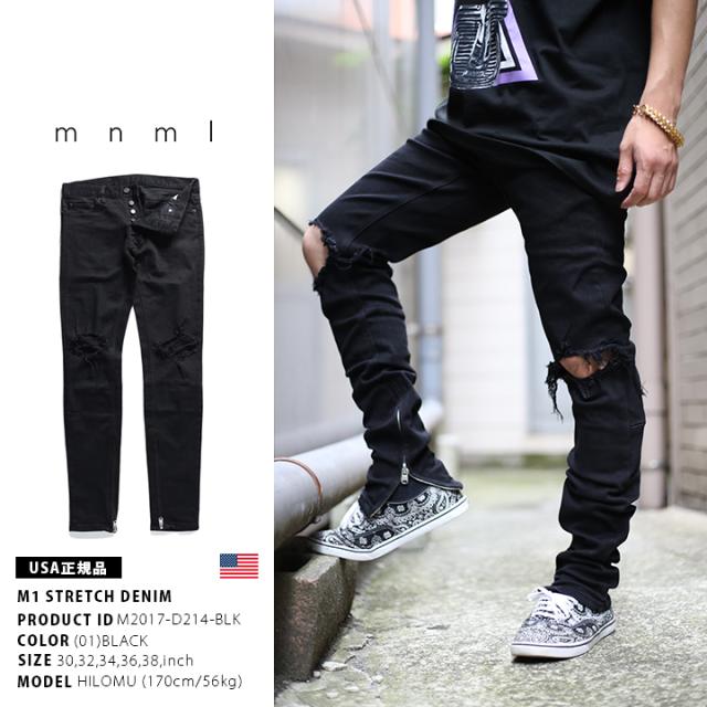 mnml ミニマル ダメージ加工スキニーデニム 32 ブラック mnml ミニマル