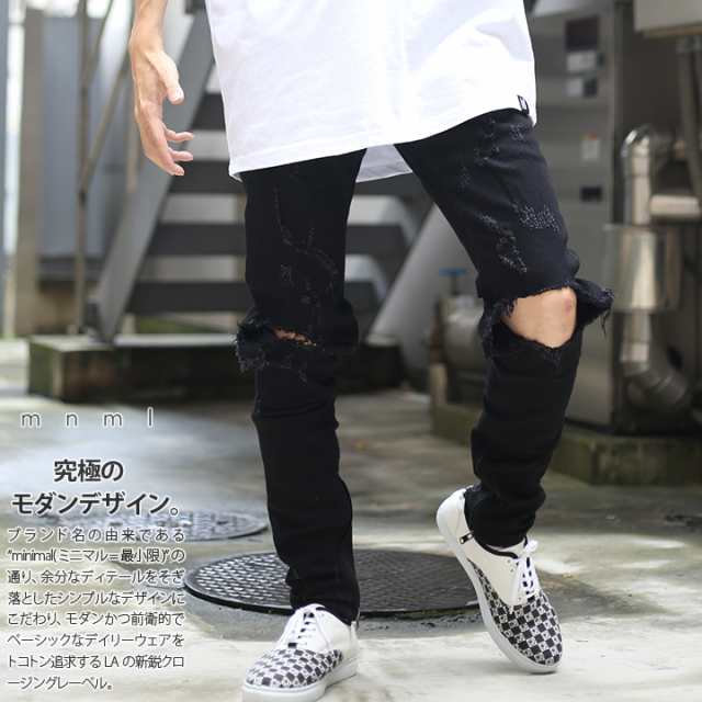 ダメージ加工 スキニーデニム グレー mnml size30（mnml