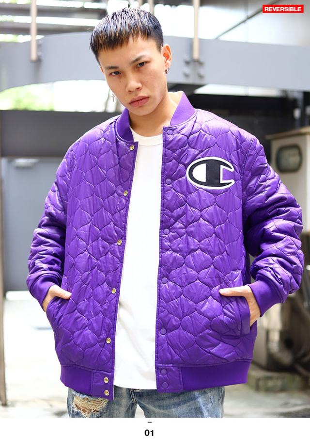 Champion チャンピオン アウター ジャケット ビッグロゴ ジャンパー リバーシブル 撥水 ナイロン 中綿 長袖 メンズ レディース 紫 白 S Mの通販はau Pay マーケット 本格派大人のb系 スポーツ ストリート