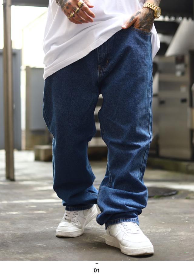KNO-BETTA ノーベーター デニム 無地 バギーパンツ 太い ジーンズ メンズ 春夏秋冬用 インディゴブルー 黒 大きいサイズ ジーパン Gパン 太め ブラックデニム LA GATE エルエーゲート b系 ヒップホップ ファッション ストリート系 ブランド 新作 22KB-998D_3