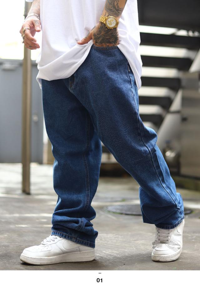 KNO-BETTA ノーベーター デニム 無地 バギーパンツ 太い ジーンズ メンズ 春夏秋冬用 インディゴブルー 黒 大きいサイズ ジーパン Gパン 太め ブラックデニム LA GATE エルエーゲート b系 ヒップホップ ファッション ストリート系 ブランド 新作 22KB-998D_4