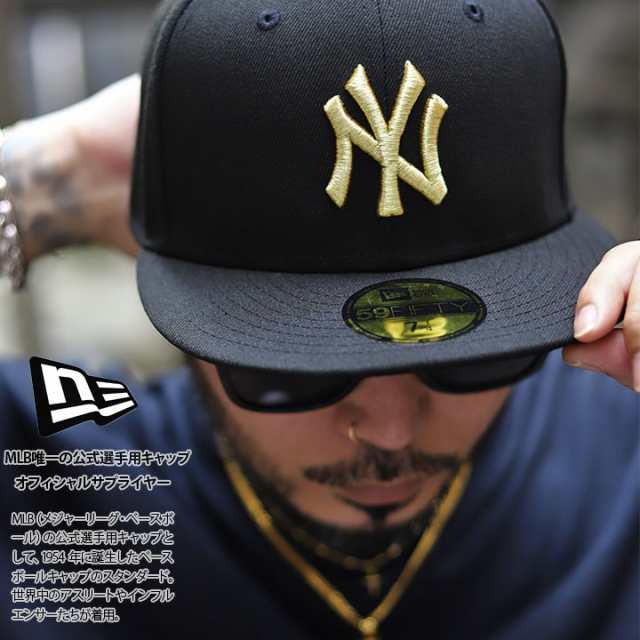 ニューエラ NEW ERA キャップ ニューヨークヤンキース メンズ 春夏秋冬用 黒 MLB ヤンキース NY ロゴ 59Fifty 帽子 cap  深め フラットバ｜au PAY マーケット