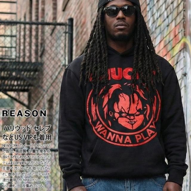 REASON × Chucky パーカー ブランド フーディ 長袖 スウェット メンズ 春秋冬用 黒 大きいサイズ チャッキー Childs Play チャイルド・プレイ 限定 コラボ 公式 リーズン トップス ビッグシルエット b系 ヒップホップ ファッション ストリート系 服 2026春夏 新作 RE5073_2