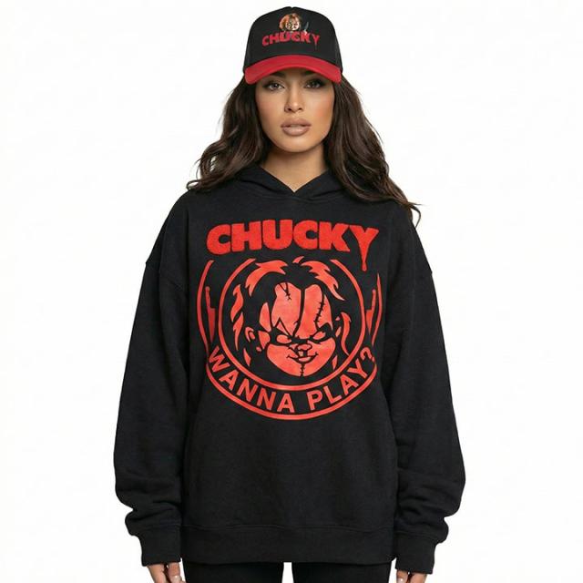 REASON × Chucky パーカー ブランド フーディ 長袖 スウェット メンズ 春秋冬用 黒 大きいサイズ チャッキー Childs Play チャイルド・プレイ 限定 コラボ 公式 リーズン トップス ビッグシルエット b系 ヒップホップ ファッション ストリート系 服 2026春夏 新作 RE5073_7