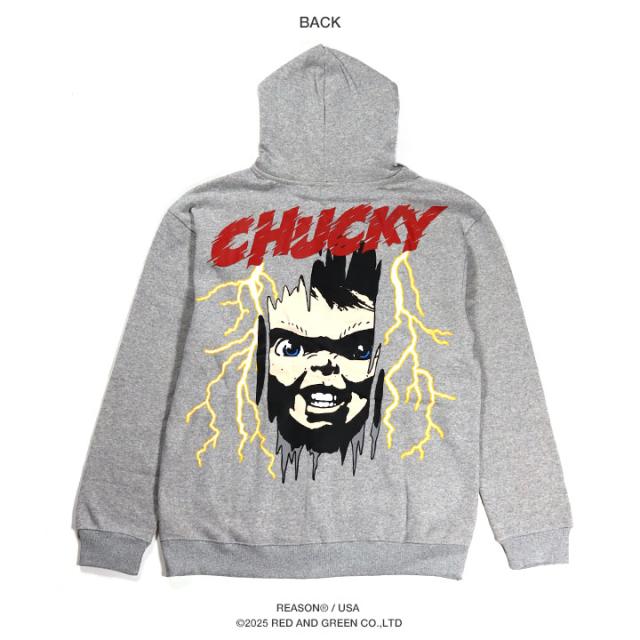 REASON × Chucky パーカー ブランド フーディ 長袖 スウェット ZIPUP メンズ グレー 大きいサイズ チャッキー Childs Play チャイルド・プレイ 限定 コラボ 公式 リーズン トップス ビッグシルエット b系 ヒップホップ ファッション ストリート系 服 2026春夏 新作 RE5011_12