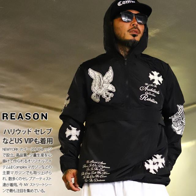 REASON アウター 長袖 マウンテンパーカー ハーフジップ ブルゾン フーディ メンズ 春秋冬用 黒 大きいサイズ リーズン アノラック ナイロン ナイロンジャケット マンパ ライトアウター 派手 総柄 撥水 軽量 b系 ヒップホップ ストリート系 ブランド 服 2025秋冬 新作 RR5115