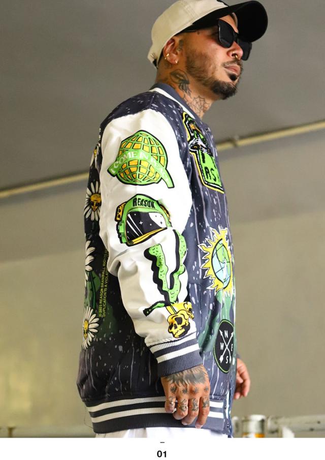 REASON アウター 長袖 スタジャン ブルゾン メンズ 春秋冬用 グレー