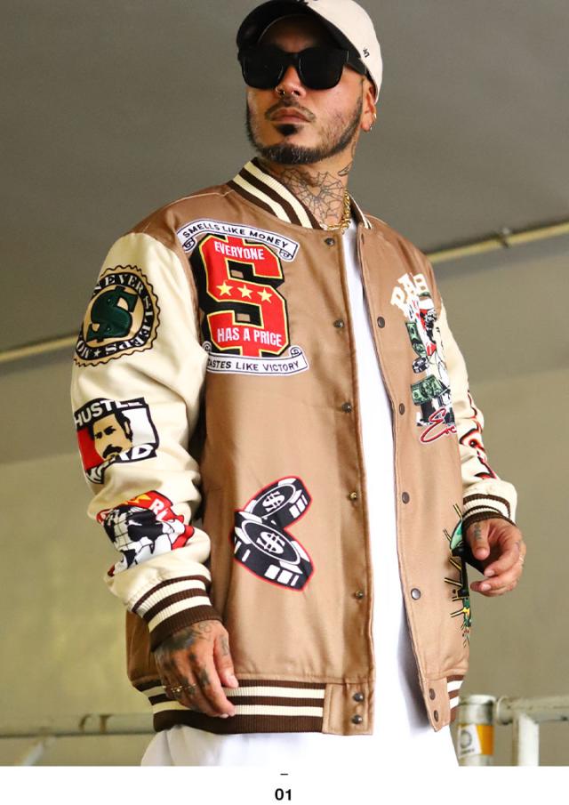 REASON × Pablo Escobar パブロ・エスコバル アウター 長袖 スタジャン ブルゾン メンズ 春秋冬用 茶色 大きいサイズ 限定 コラボ 公式 リーズン 防寒着 Narcos ナルコス ビッグシルエット b系 ヒップホップ ファッション ストリート系 ブランド 服 2025秋冬 新作 RBR51 REASON × Pablo Escobar パブロ・エスコバル アウター 長袖 スタジャン