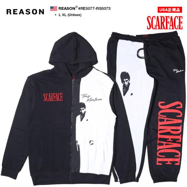 ラスト1点【20%OFF】REASON × 映画 スカーフェイス 長袖 ブランド メンズ 黒 大きいサイズ Scarface 限定 コラボ 公式 リーズン セットアップ パーカー スウェットパンツ アシンメトリー ビッグシルエット b系 ヒップホップ ストリート系 RE5077-RS5073_2