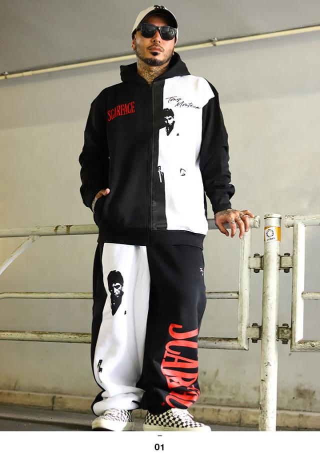 ラスト1点【20%OFF】REASON × 映画 スカーフェイス 長袖 ブランド メンズ 黒 大きいサイズ Scarface 限定 コラボ 公式 リーズン セットアップ パーカー スウェットパンツ アシンメトリー ビッグシルエット b系 ヒップホップ ストリート系 RE5077-RS5073_3