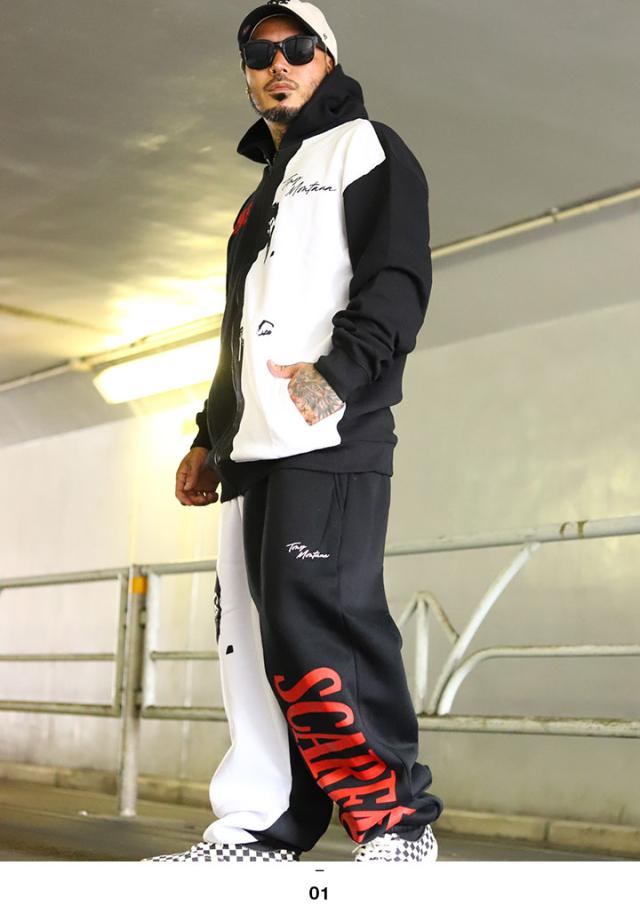 ラスト1点【20%OFF】REASON × 映画 スカーフェイス 長袖 ブランド メンズ 黒 大きいサイズ Scarface 限定 コラボ 公式 リーズン セットアップ パーカー スウェットパンツ アシンメトリー ビッグシルエット b系 ヒップホップ ストリート系 RE5077-RS5073_4