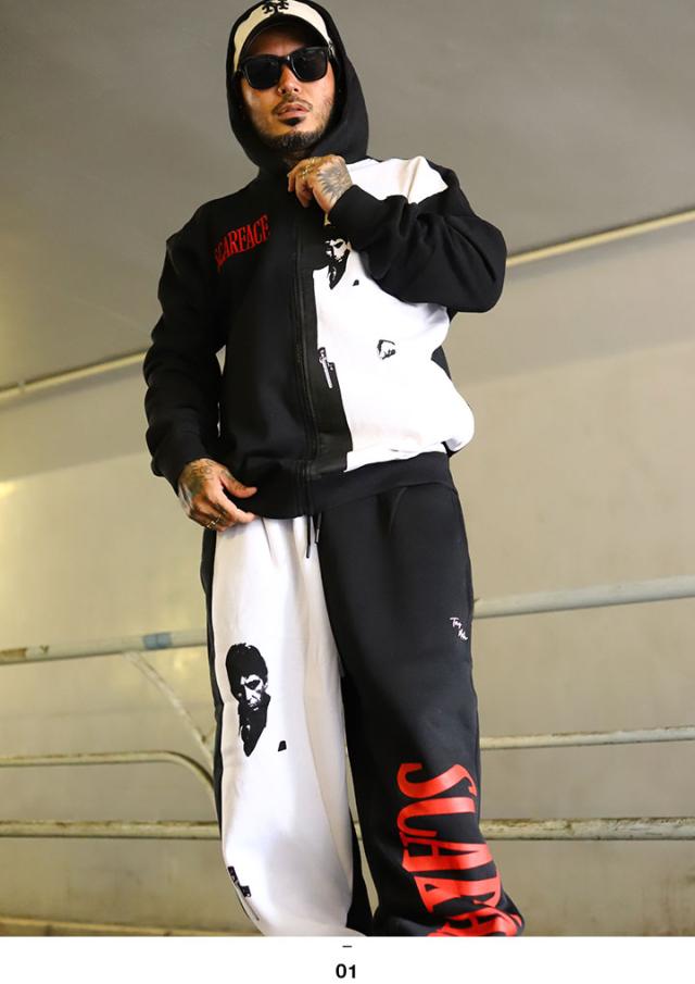 ラスト1点【20%OFF】REASON × 映画 スカーフェイス 長袖 ブランド メンズ 黒 大きいサイズ Scarface 限定 コラボ 公式 リーズン セットアップ パーカー スウェットパンツ アシンメトリー ビッグシルエット b系 ヒップホップ ストリート系 RE5077-RS5073_7