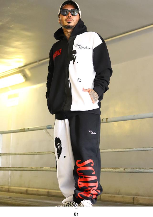 ラスト1点【20%OFF】REASON × 映画 スカーフェイス 長袖 ブランド メンズ 黒 大きいサイズ Scarface 限定 コラボ 公式 リーズン セットアップ パーカー スウェットパンツ アシンメトリー ビッグシルエット b系 ヒップホップ ストリート系 RE5077-RS5073_8