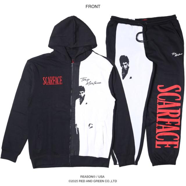 ラスト1点【20%OFF】REASON × 映画 スカーフェイス 長袖 ブランド メンズ 黒 大きいサイズ Scarface 限定 コラボ 公式 リーズン セットアップ パーカー スウェットパンツ アシンメトリー ビッグシルエット b系 ヒップホップ ストリート系 RE5077-RS5073_9