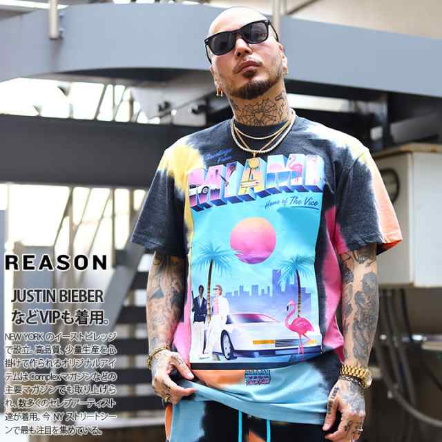 REASON × マイアミバイス Tシャツ 半袖 メンズ 黒 ブラック 大きい