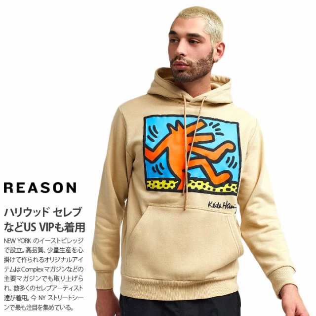 REASON × キースヘリング パーカー ブランド スケボー 長袖 スウェット 裏起毛 メンズ カーキ 大きいサイズ Keith Haring 限定  コラボ ｜au PAY マーケット