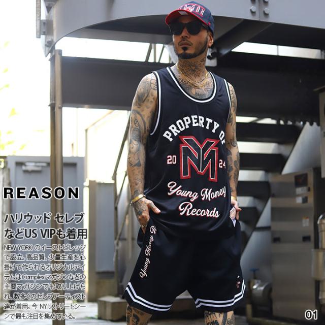 REASON × Young Money 上下セット ブランド ノースリーブ  タンクトップ ハーフパンツ メンズ 春夏用 黒 白 大きいサイズ リル ウェイン Lil Wayne ヤングマネー 限定 コラボ 公式 リーズン セットアップ b系 ヒップホップ ストリート系 ハイ 新作 RLW17-RLW18の通販は 7,397円