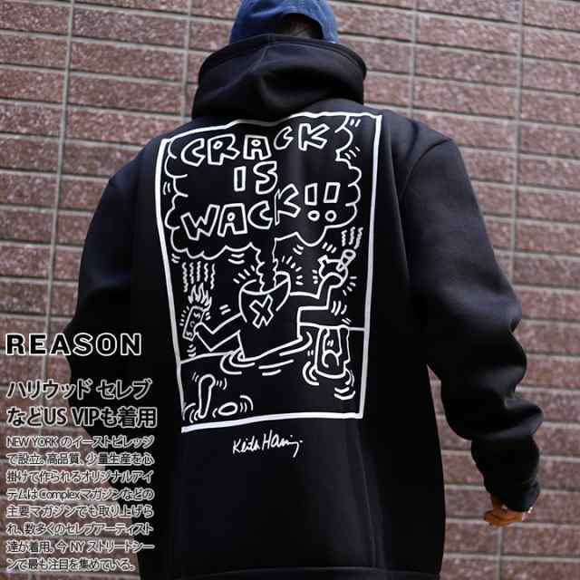 ラスト1点【46%OFF】REASON × キースヘリング パーカー ブランド 長袖 スウェット 裏パイル メンズ 黒 大きいサイズ Keith Haring 限定 コラボ 公式 踊る人 リーズン フードパーカー トップス ビッグシルエット b系 ヒップホップ ストリート系 ハイ 服 新作 KHR30の通販は