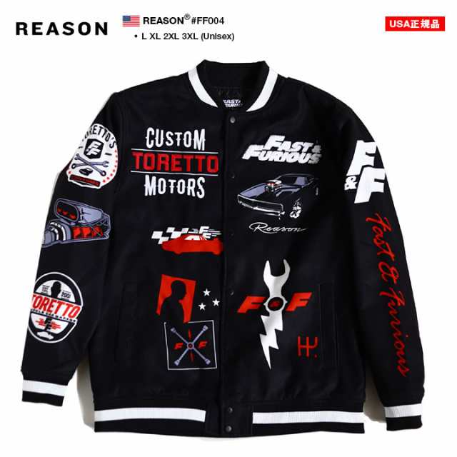 REASON × WILD SPEED ワイルド・スピード アウター 長袖 スタジャン メルトン ブルゾン ストリート メンズ 春秋冬用 黒 大きいサイズ ワ