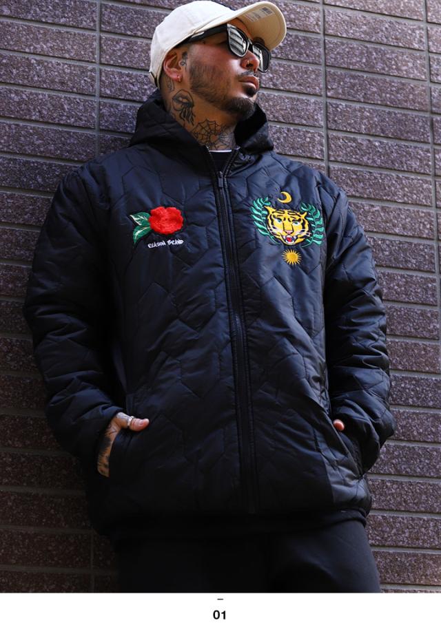【50%OFF】REASON アウター 長袖 中綿 ジャケット パーカー ブルゾン メンズ 黒 大きいサイズ リーズン 防寒着 シンプル 薔薇 花 太陽 月 ムーン 虎 タイガー 動物 ビッグシルエット 暖かい b系 ヒップホップ ファッション ストリート系 ブランド 服 2025春 CFJ2305_6