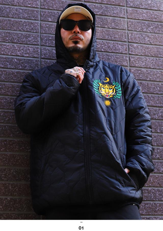 【50%OFF】REASON アウター 長袖 中綿 ジャケット パーカー ブルゾン メンズ 黒 大きいサイズ リーズン 防寒着 シンプル 薔薇 花 太陽 月 ムーン 虎 タイガー 動物 ビッグシルエット 暖かい b系 ヒップホップ ファッション ストリート系 ブランド 服 2025春 CFJ2305_7