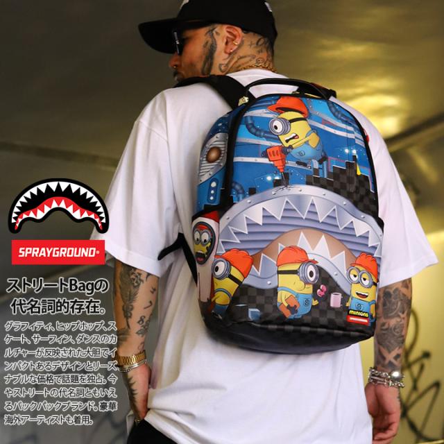 SPRAY GROUND × ミニオンズ リュック バックパック レザー 大きめ 大容量 高機能 BAG メンズ レディース 黒 大きいサイズ 限定 コラボ 公式 スプレーグラウンド バッグ 手提げ付 PC対応 A4 b系 ヒップホップ ファッション ストリート系 ハイ ブランド 2025春夏 新作 B7791