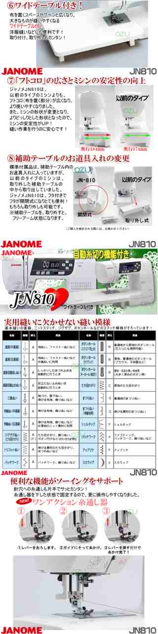 ジャノメ コンピューターミシン JN-800 / JN-810 JN800 JN810 【送料無料】 ワイドテーブル付き！ 本体