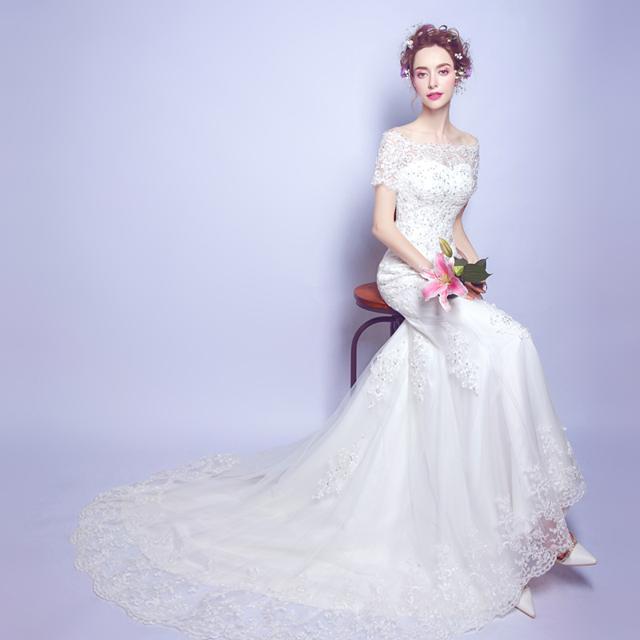 ウェディングドレス 二次会 花嫁ドレス 結婚式 ドレス パーティードレス マーメイド おしゃれ 個性的 きれいめ 袖あり 大人 かっこいい の通販はau Pay マーケット Marmelo Sunnyday