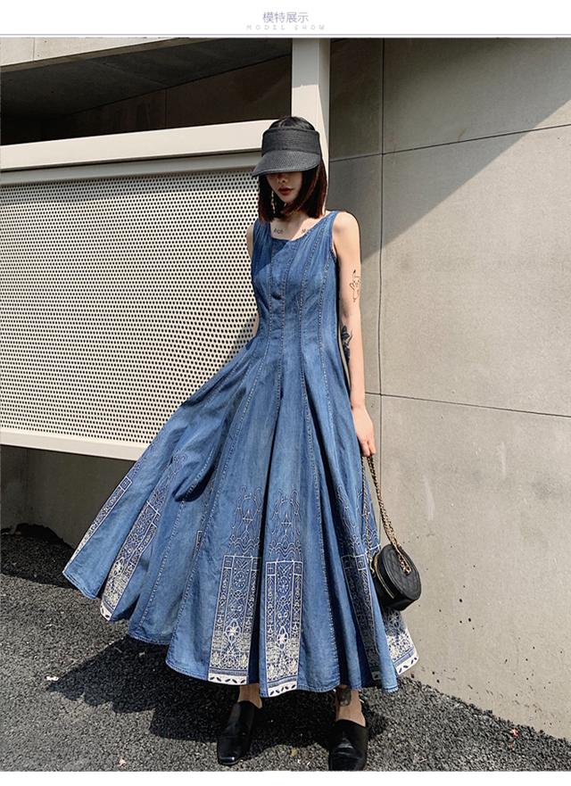 デニムワンピース ロング ワンピース レディース デニム おしゃれ エスニック きれいめ 大きいサイズ Xl 2xl 3xl ラウンドネック ノースの通販はau Pay マーケット Marmelo Sunnyday