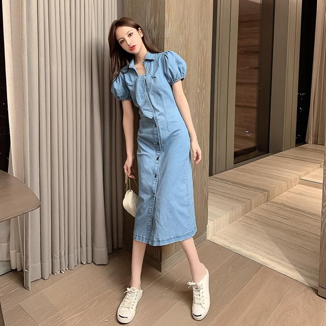 保障できる ワンピース レディース デニムワンピース ミディアム丈 半袖 デニムワンピ 膝 クリアランスセール