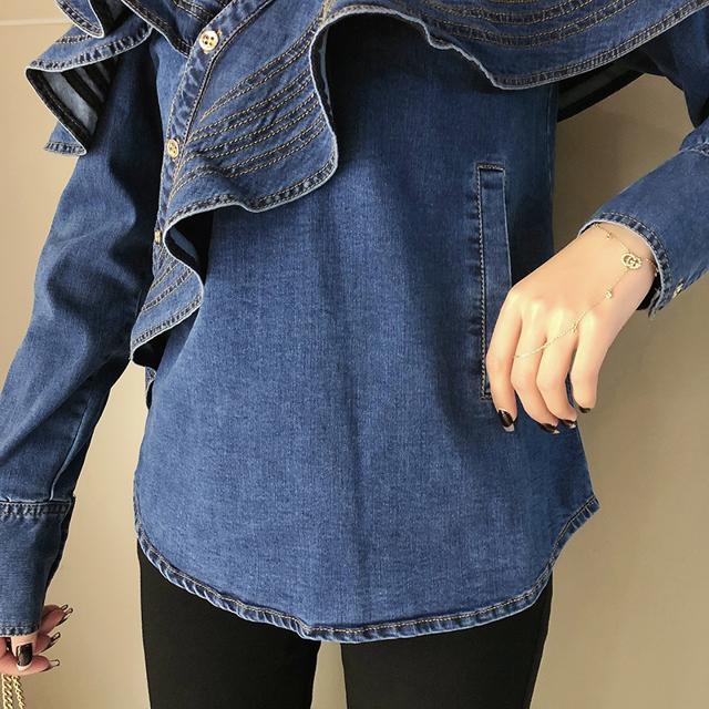 トップス レディース デニム シャツ プルオーバー シャツ ブラウス 綿 セクシー オフショルダー フリル 長袖 かっこいい きれいめ Vネッの通販はau Pay マーケット Marmelo Sunnyday