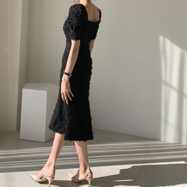 ワンピース ドレス レディース パーティードレス 膝丈 ミモレ丈 結婚式 お呼ばれ ドレス おしゃれ 袖あり 黒 きれいめ スクエアネック セの通販はau Pay マーケット Marmelo Sunnyday