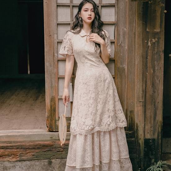 パーティードレス ワンピース ドレス 結婚式 お呼ばれ ロング 花柄 総レース 切り替え レトロ 半袖 春 夏 10代 代 30代 二次会 可愛い の通販はau Pay マーケット Marmelo Sunnyday