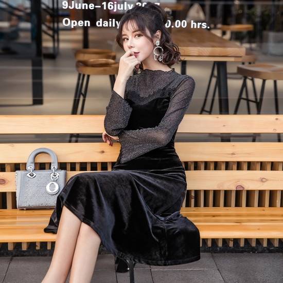 黒 ワンピース パーティードレス 総レース ワンピースドレス パーティ ドレス 長袖 ミモレ 膝丈 秋 冬 大きいサイズ ベルベット フレア の通販はau Pay マーケット Marmelo Sunnyday