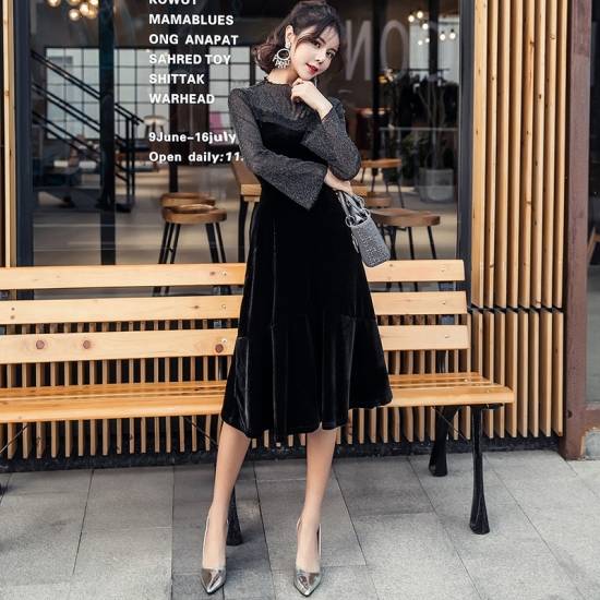 黒 ワンピース パーティードレス 総レース ワンピースドレス パーティ ドレス 長袖 ミモレ 膝丈 秋 冬 大きいサイズ ベルベット フレア の通販はau Pay マーケット Marmelo Sunnyday