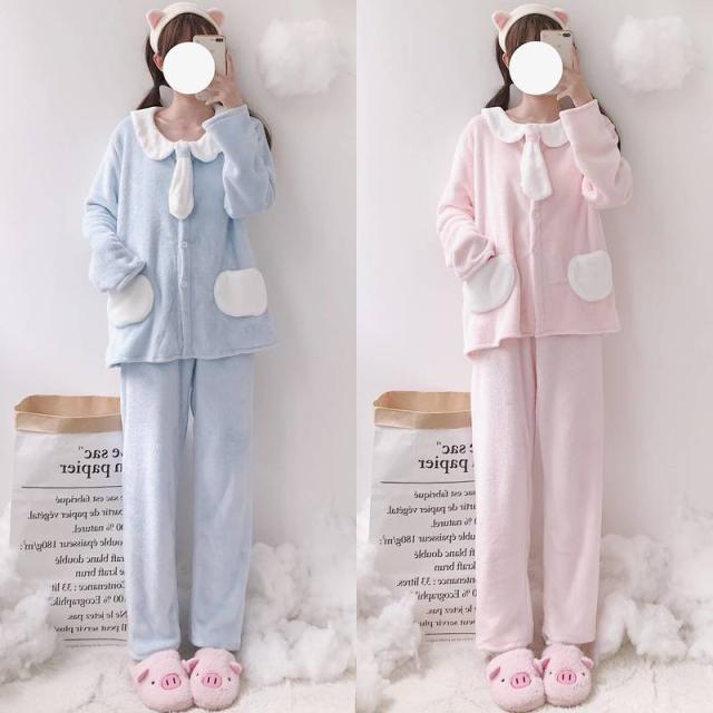 パジャマ レディース 冬 ルームウェア 寝巻き 部屋着 ナイトウェア レディース もこもこ 秋 冬 リボン ピンク ブルー かわいい モコモコ の通販はau Pay マーケット Marmelo Sunnyday