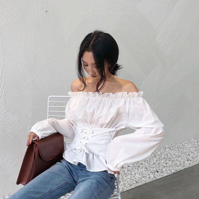トップス レディース シャツ ブラウス オフショル プルオーバー 長袖 コルセット 長袖 韓国 春 夏 秋 10代 代 30代 レースアップ 無地 の通販はau Pay マーケット Marmelo Sunnyday