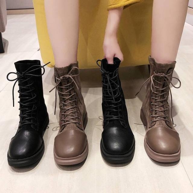 2色 ショートブーツ ブーツ レディース シューズ 靴 ローヒール レースアップ スクエアトゥ 異素材mix 切り替え デザイン 黒 カーキ 無地の通販はau Pay マーケット Marmelo Sunnyday