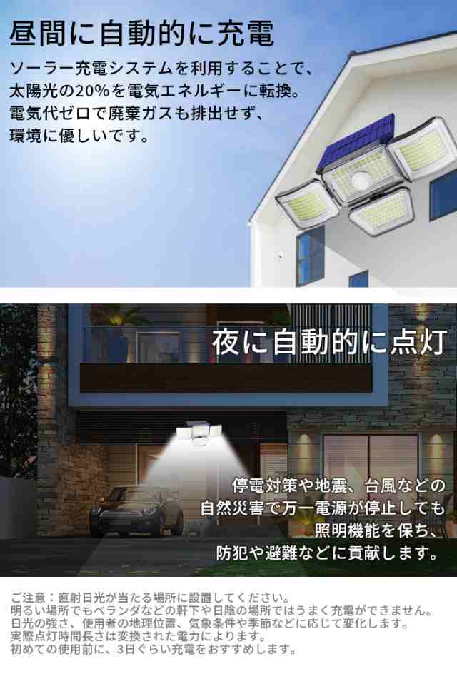 二個セット進化版278LED センサーライト 屋外 ソーラーライト 4